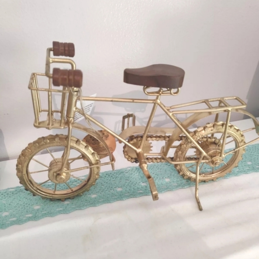 Vintage Bicycle Sculpture.Table Top Or Shelf.Steel & Wood 13 1/2"Hand Made New